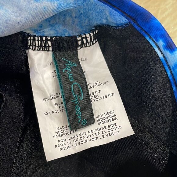 New! Target Aqua Green Women's Shirred Strappy Back One Piece Swim Blue Tie Dye - Picture 6 of 11